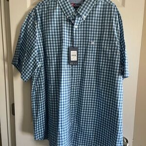 Chaps Men's Marina Blue and White Gingham Short-Sleeve Button-Down Shirt